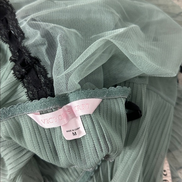 Vintage Victoria's Secret Milkmaid Set Babydoll Medium Sheer Blue Black - Picture 5 of 7